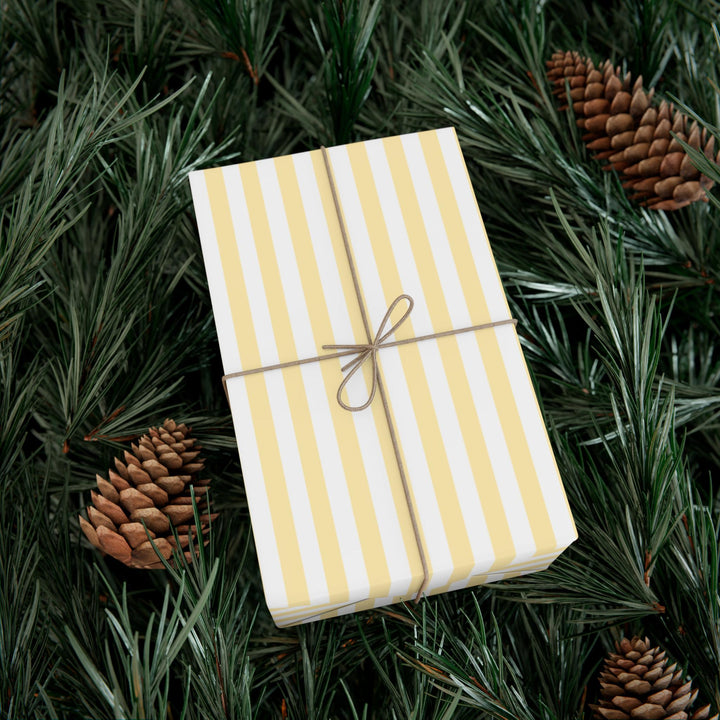 Pastel yellow stripes on white background wrapping paper