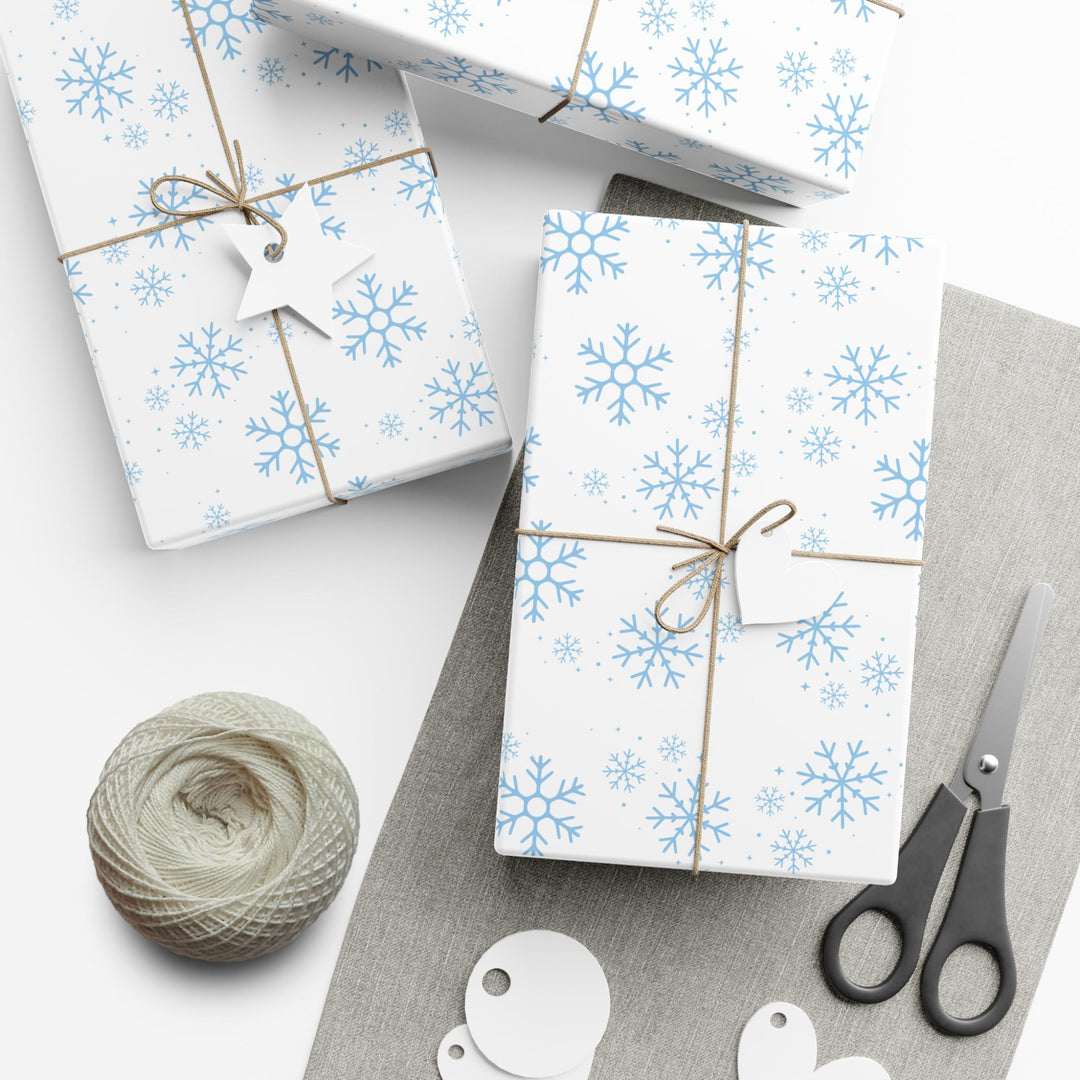 Blue snowflakes pattern on white wrapping paper- elegant and cute winter wonderland theme wrapping paper gift wrap