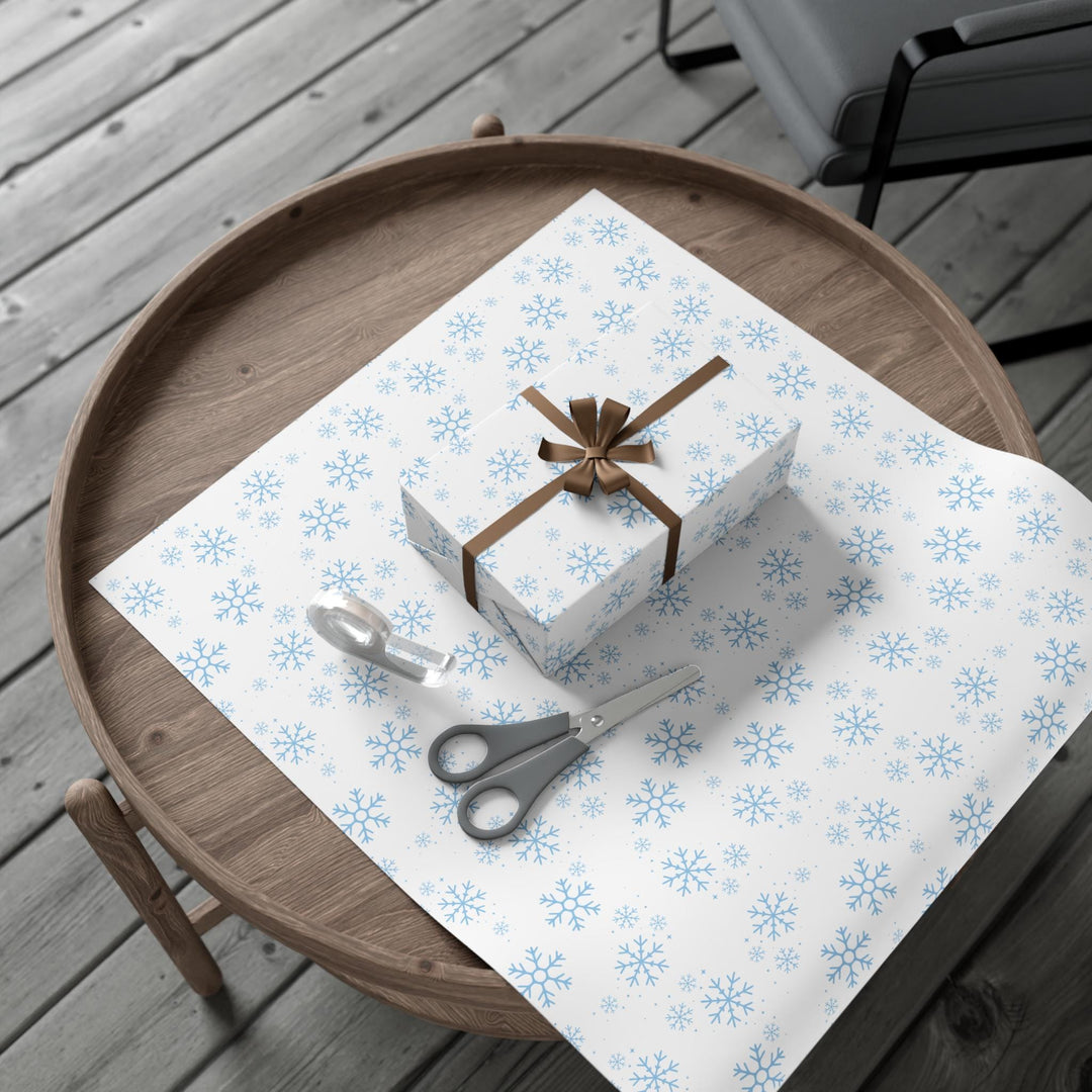 Blue snowflakes pattern on white wrapping paper- elegant and cute winter wonderland theme wrapping paper gift wrap