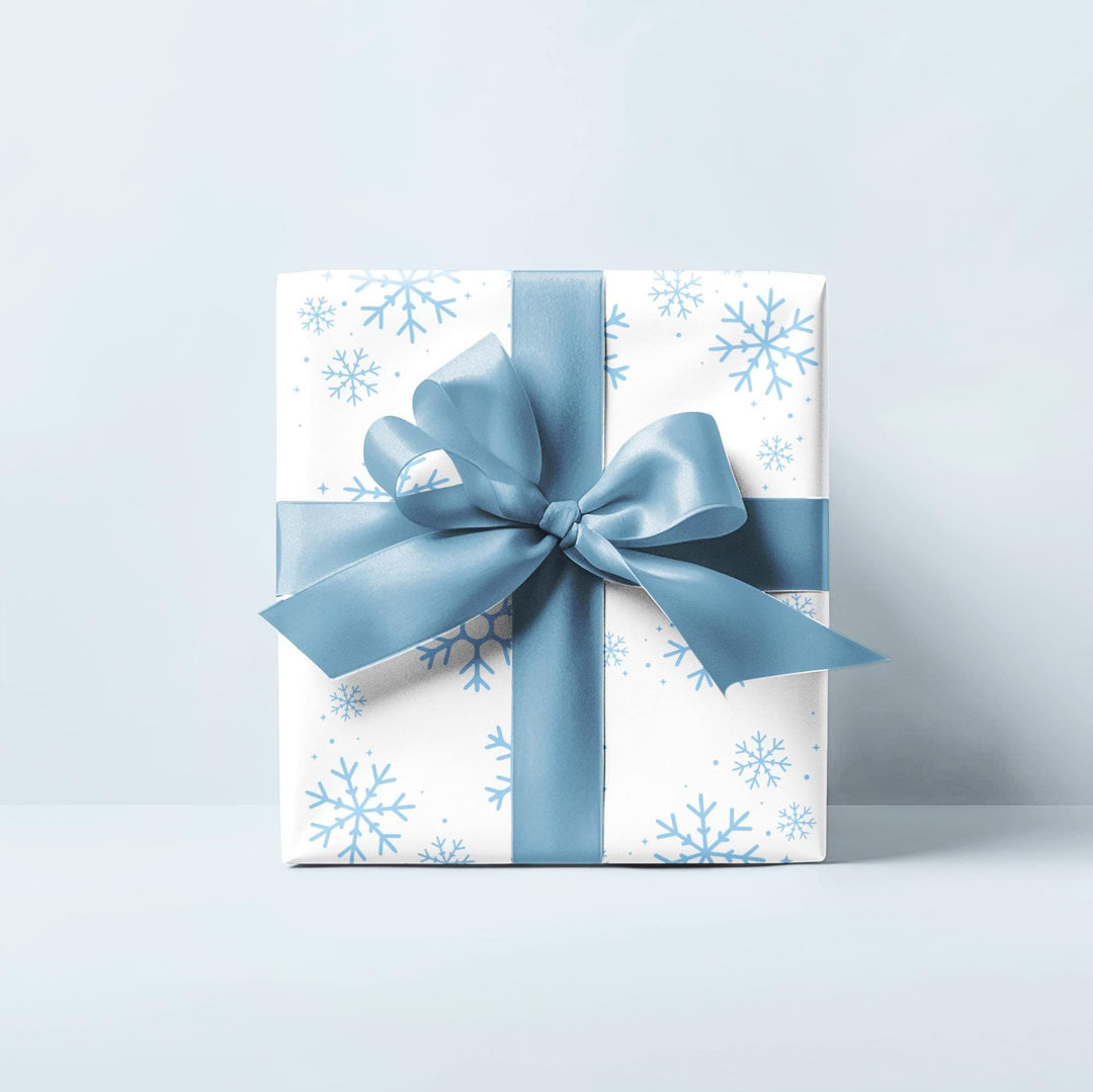 Blue snowflakes pattern on white wrapping paper- elegant and cute winter wonderland theme wrapping paper gift wrap