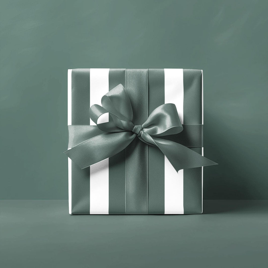 Emerald green striped wrapping paper on white background