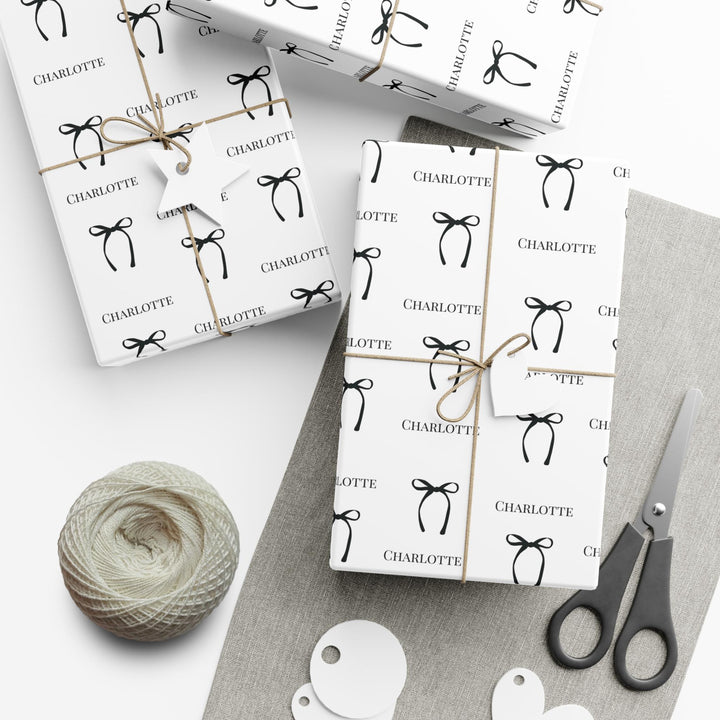 Personalized Black Bow Wrapping Paper - SB Paperie