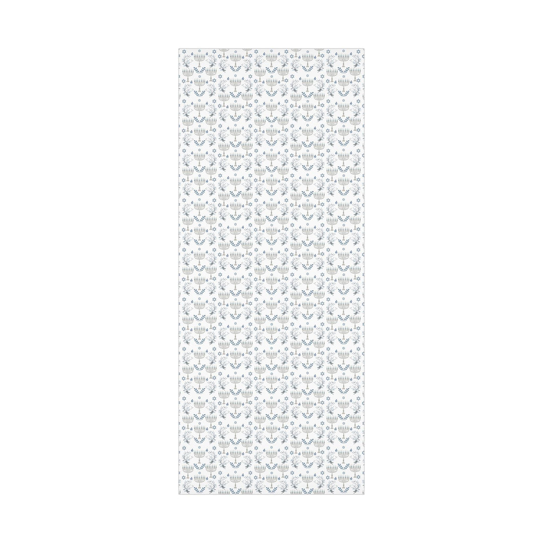 Hanukkah with elegant chinoiserie pattern and menorahs and dreidels and jewish stars on wrapping paper
