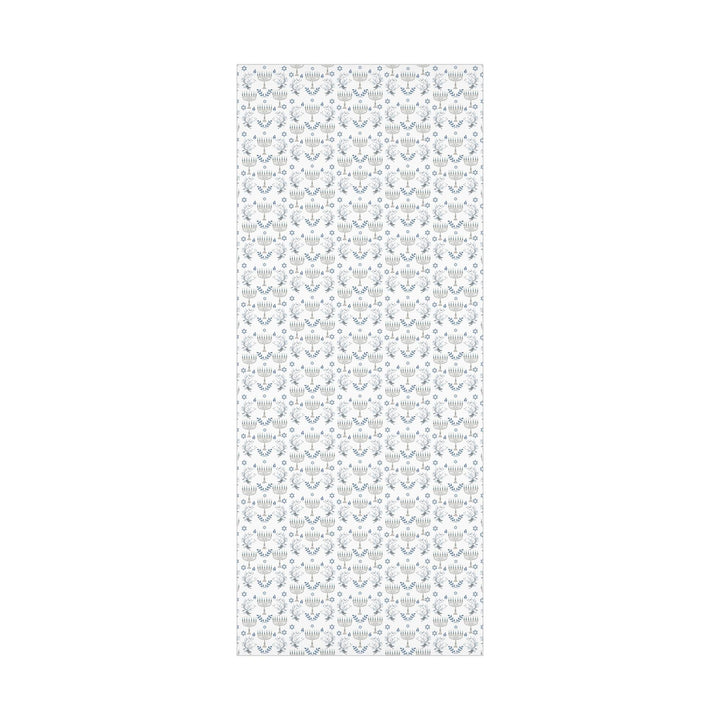 Hanukkah with elegant chinoiserie pattern and menorahs and dreidels and jewish stars on wrapping paper