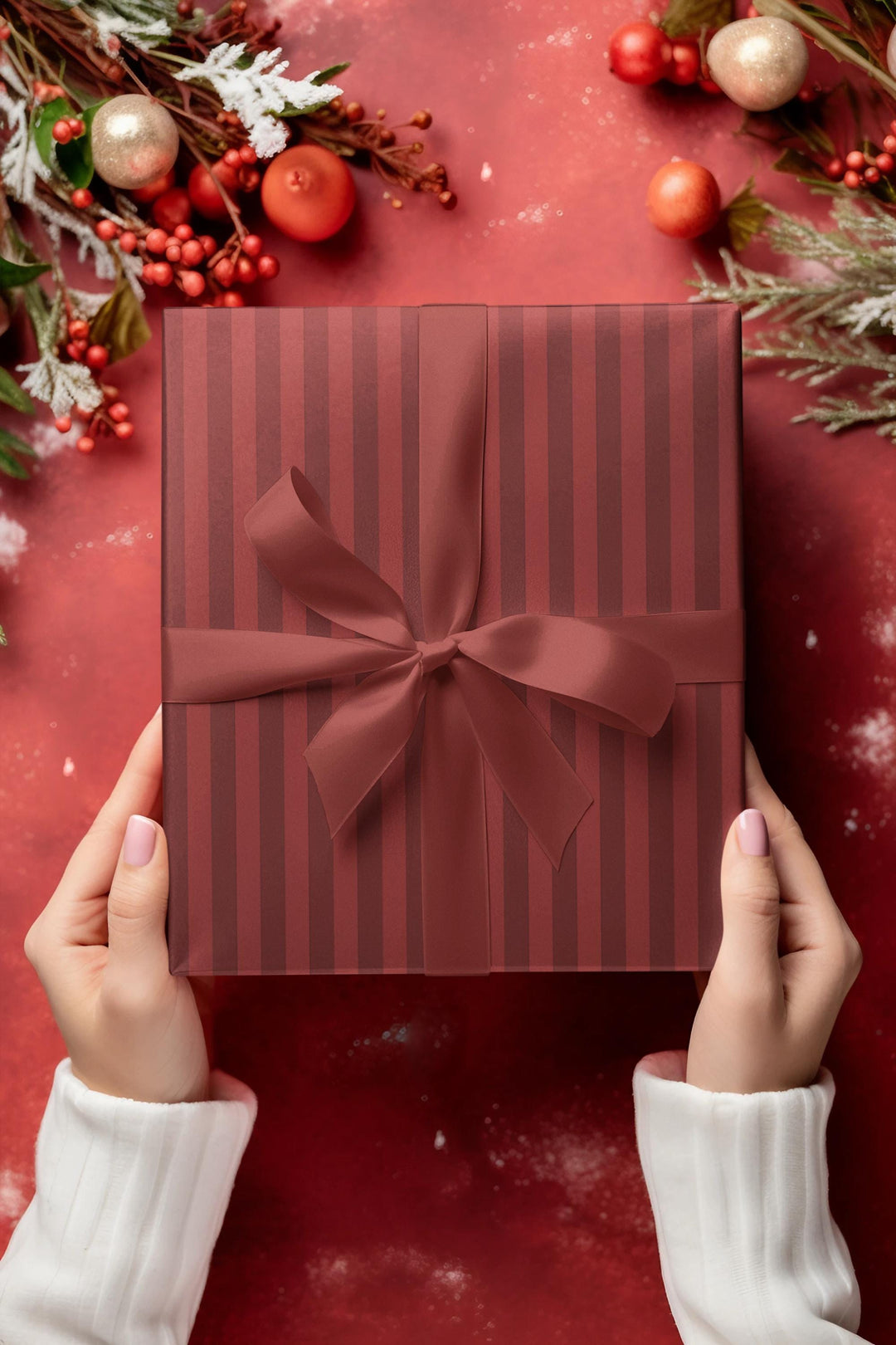Red stripes on red background wrapping paper for the holidays
