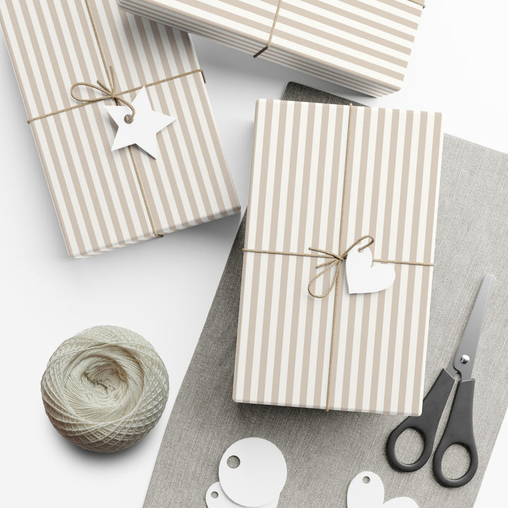 Neutral darker beige stripes on lighter beige background. subtle wrapping paper for aesthetic neutral lovers