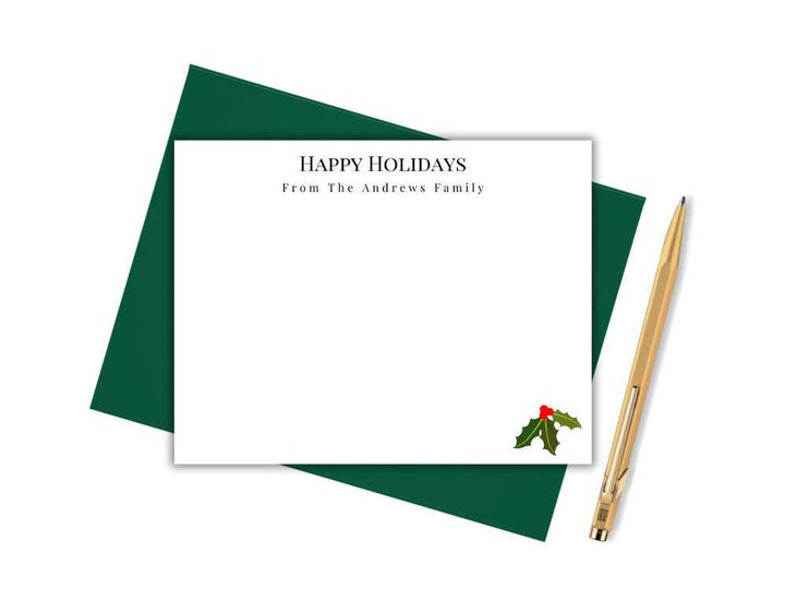 Happy Holidays Notecards with Holly Berry Leaf - SB Paperie