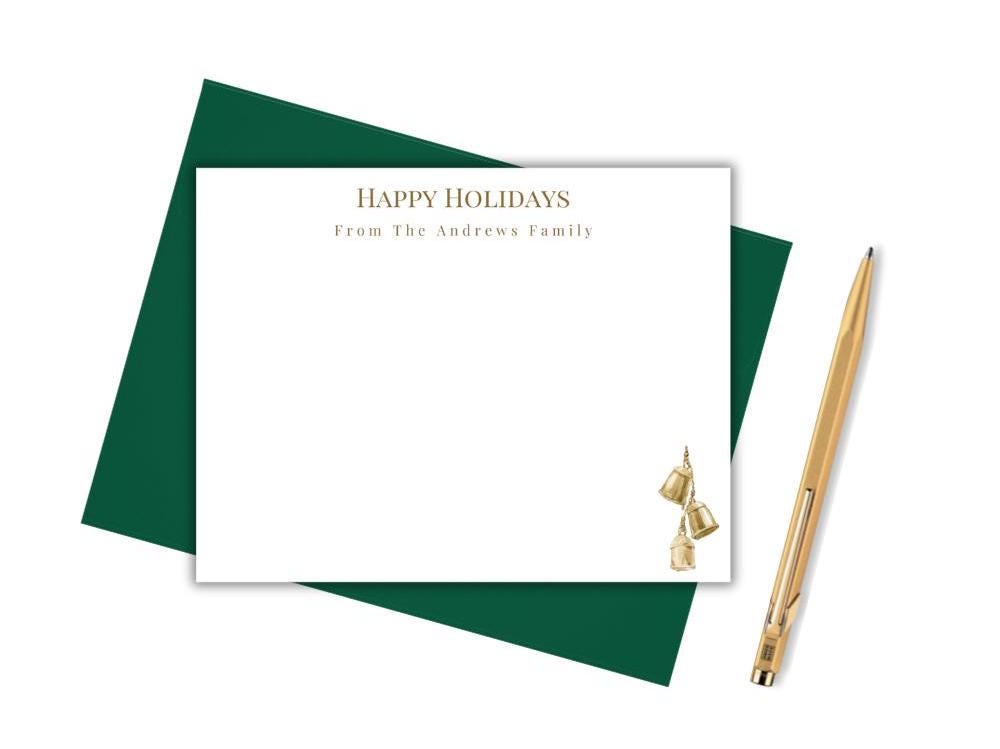 Happy Holidays Notecards with Gold Bells - SB Paperie