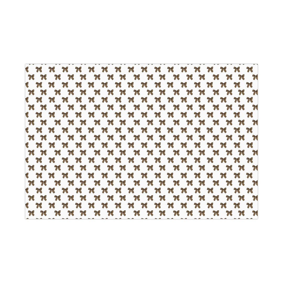 leopard print bow themed wrapping paper with white background