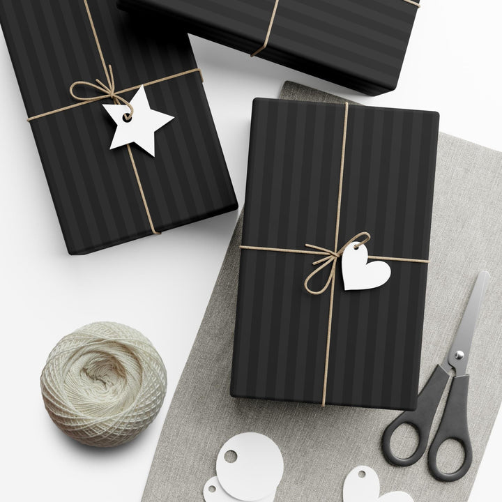 black on black stripes wrapping paper- timeless, elegant, moody, cool wrapping paper for cool look