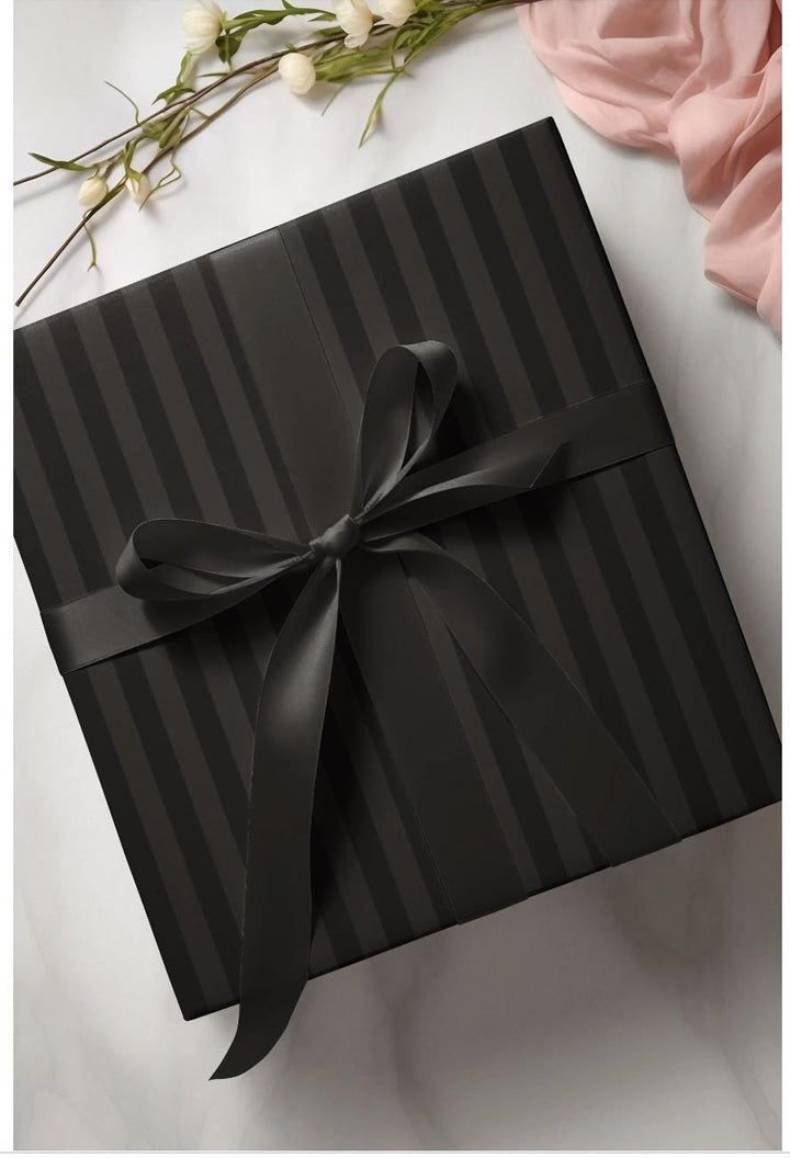 black on black stripes wrapping paper- timeless, elegant, moody, cool wrapping paper for cool look