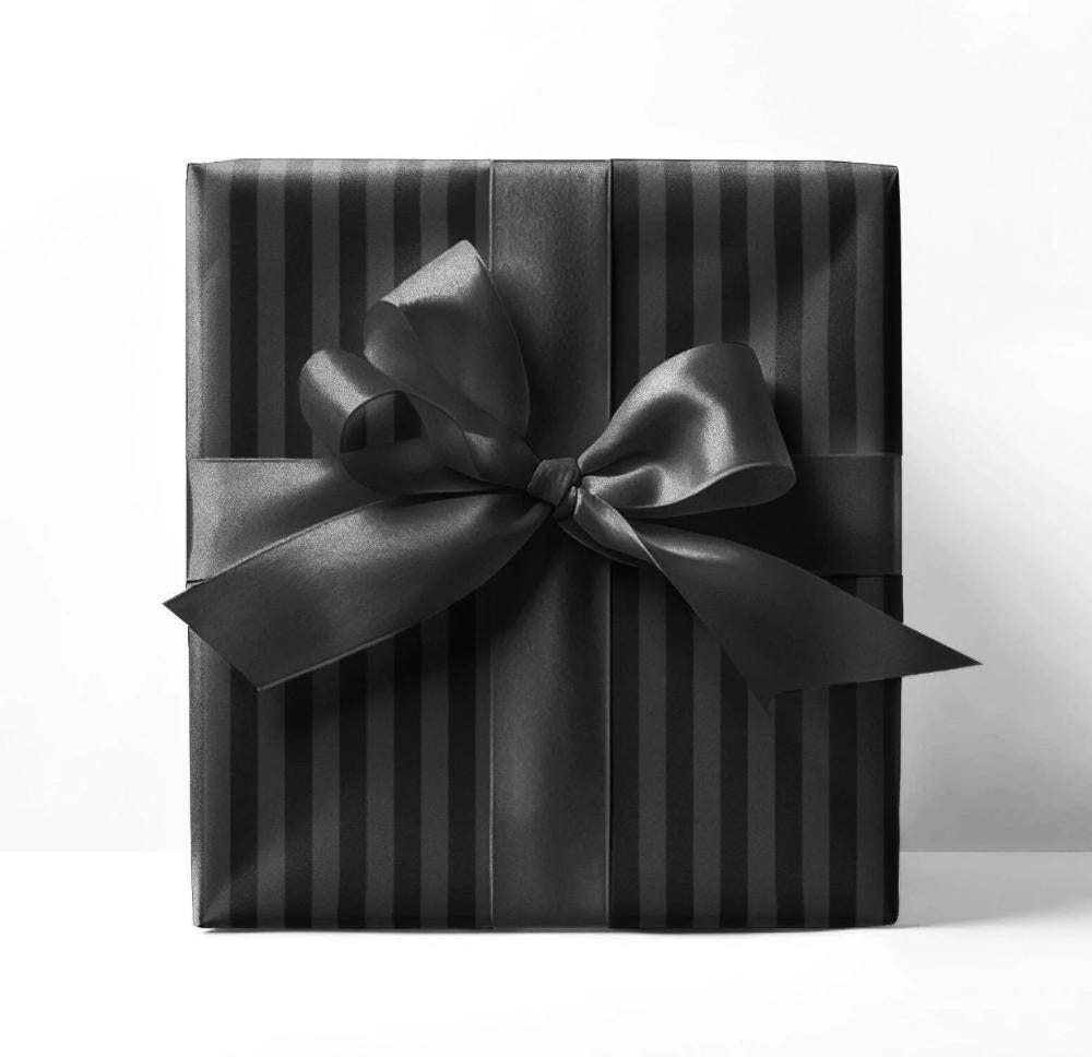 black on black stripes wrapping paper- timeless, elegant, moody, cool wrapping paper for cool look