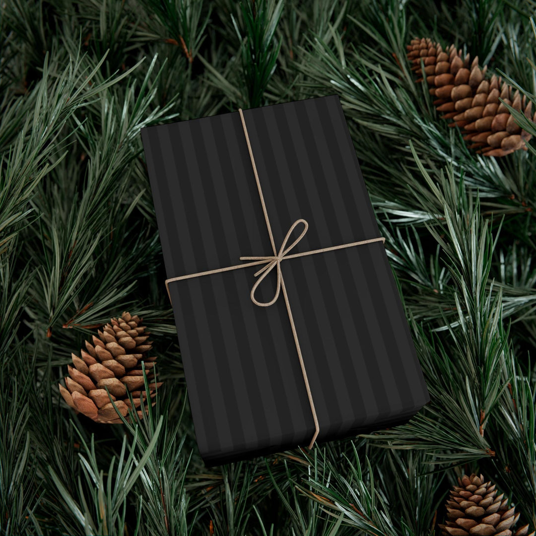 black on black stripes wrapping paper- timeless, elegant, moody, cool wrapping paper for cool look