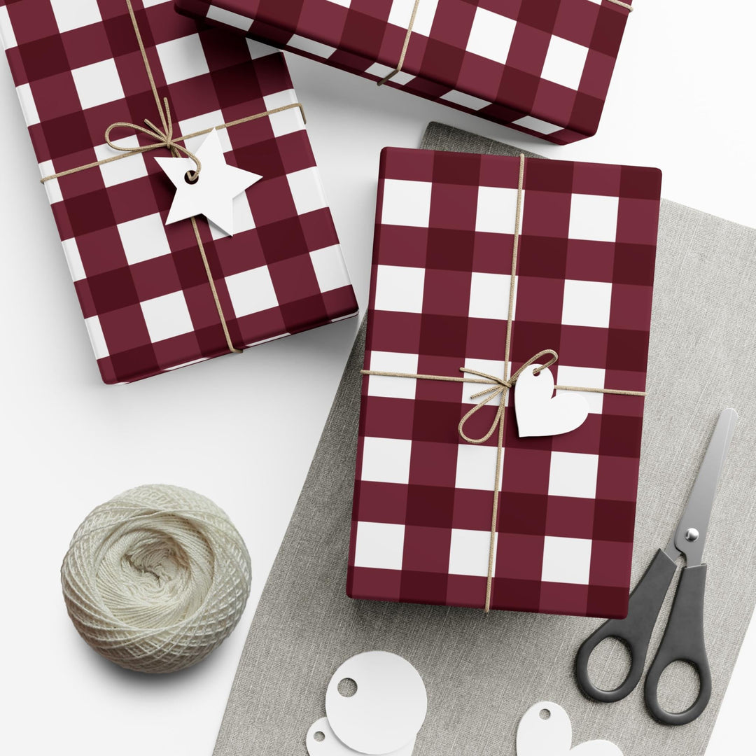 burgundy check gingham patterned wrapping paper!