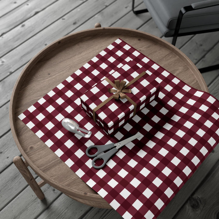 burgundy check gingham patterned wrapping paper!