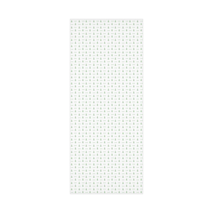 white background with elegant green christmas trees and display font of a personalized name on wrapping paper