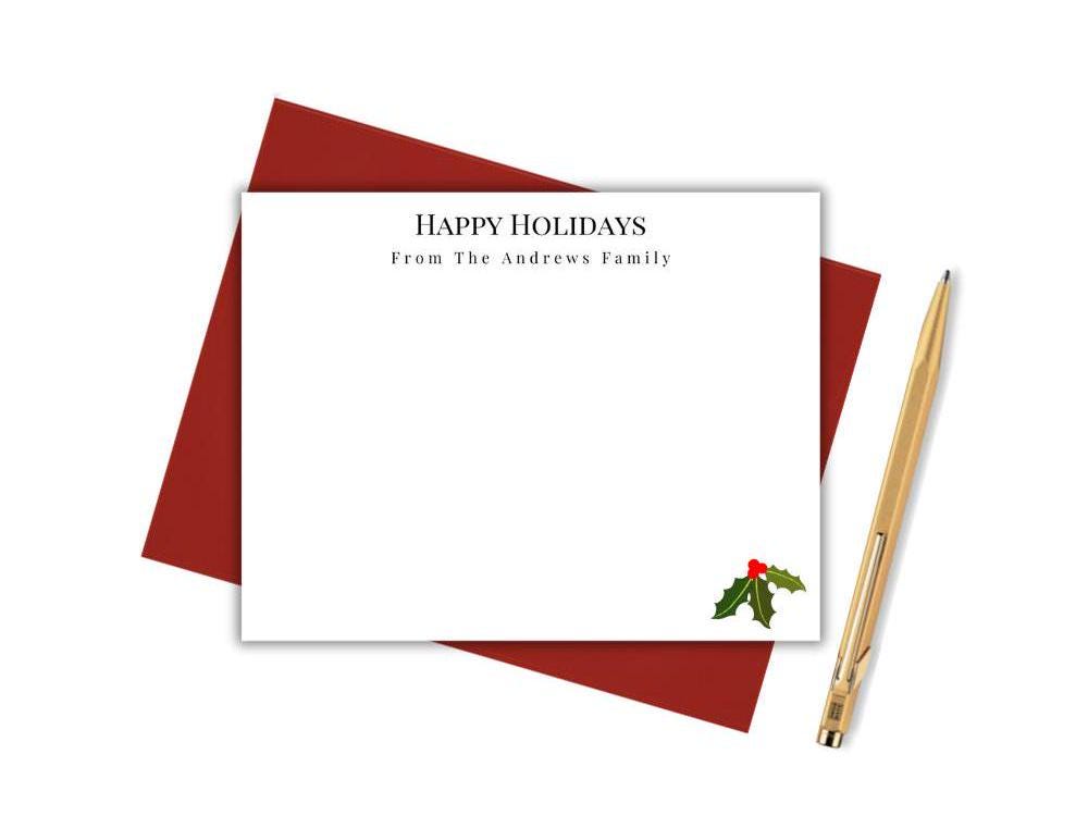 Happy Holidays Notecards with Holly Berry Leaf - SB Paperie