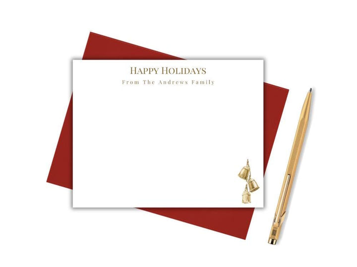 Happy Holidays Notecards with Gold Bells - SB Paperie