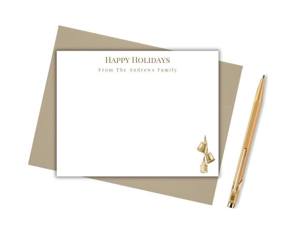 Happy Holidays Notecards with Gold Bells - SB Paperie