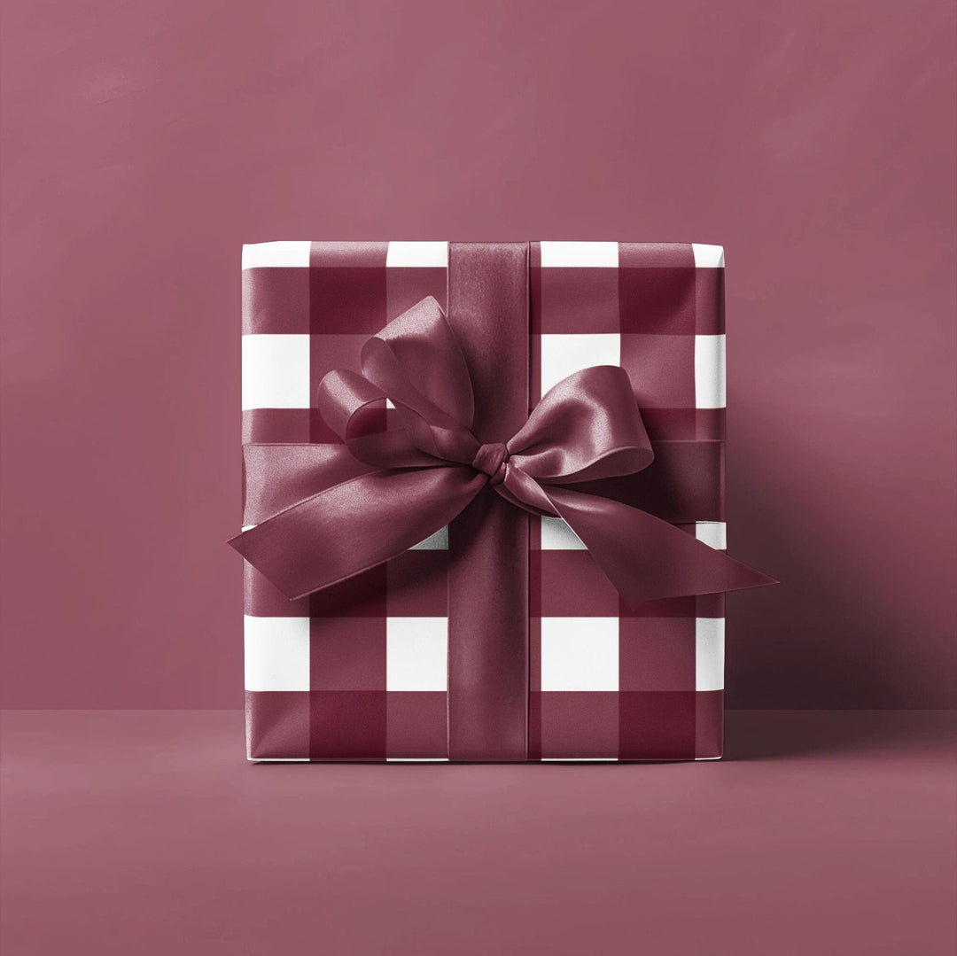 burgundy check gingham patterned wrapping paper!