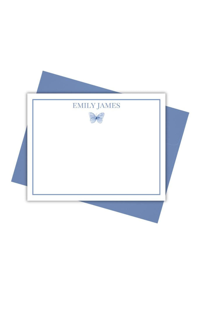 blue butterfly personalized stationery with blue border