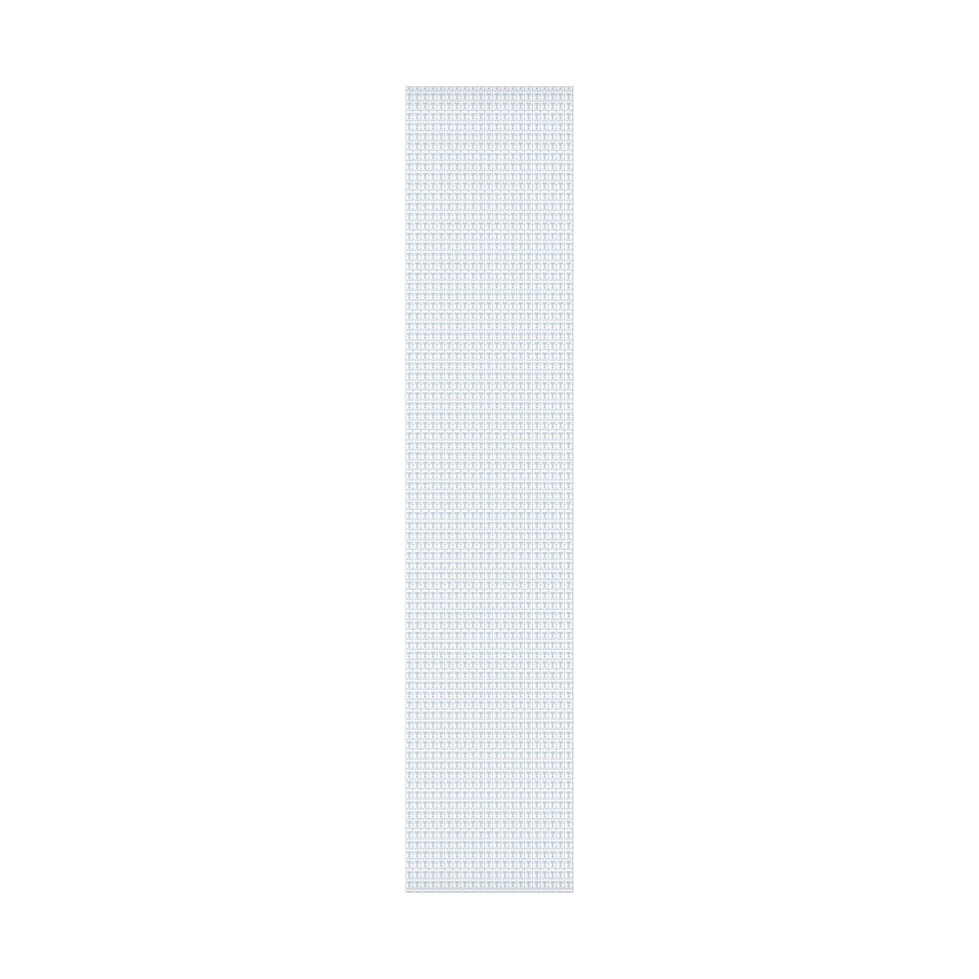 white wrapping paper with blue menorahs and traditional Jewish symbols and personalizable with a name in blue text