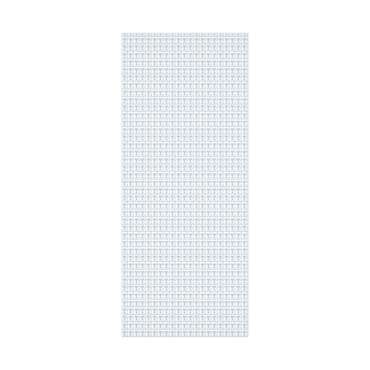 white wrapping paper with blue menorahs and traditional Jewish symbols and personalizable with a name in blue text