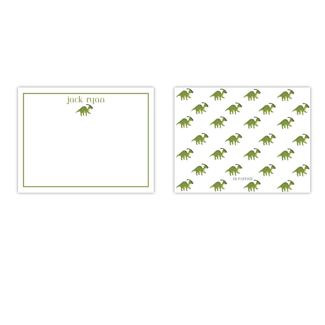 Personalized Kids Stationery - Green Dinosaur Cards with Envelopes