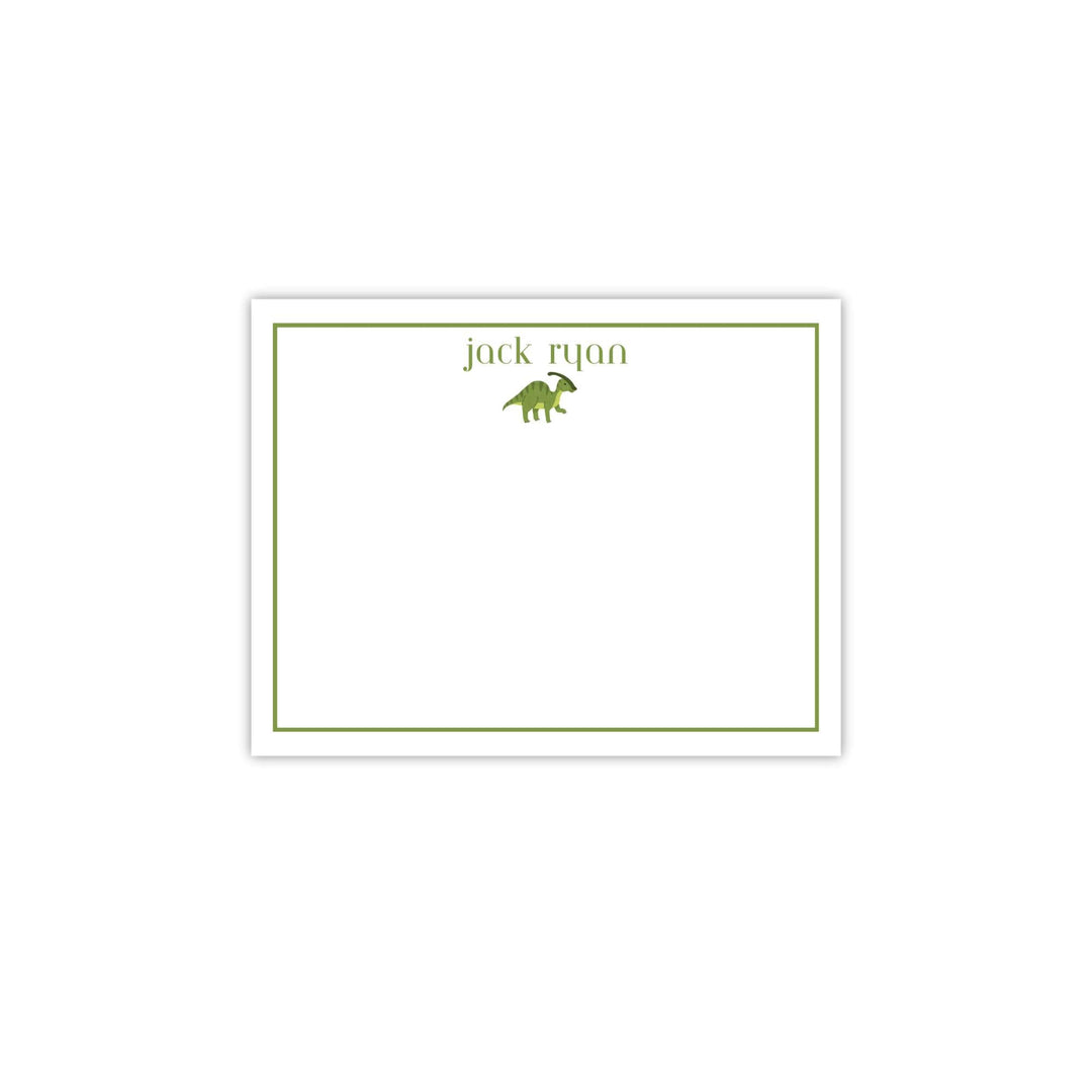 Personalized Kids Stationery - Green Dinosaur Cards with Envelopes