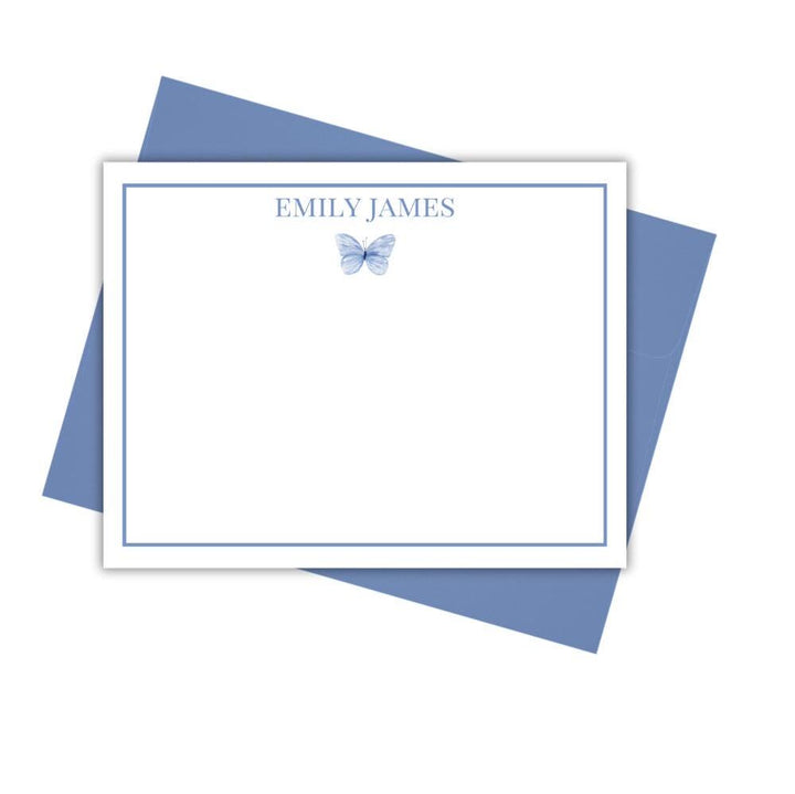 blue butterfly personalized stationery with blue border