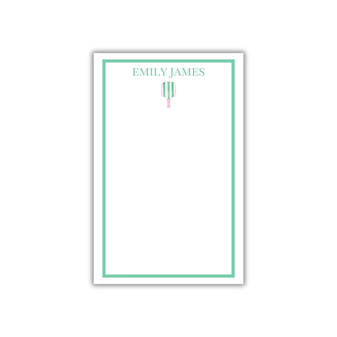 Personalized Pickleball Notepad - Pink or Green Stationery - Custom Name Writing Pad