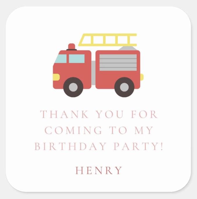 Firetruck Stickers: Custom Birthday Party Favors