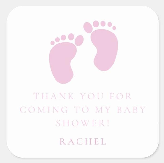 Personalized Pink Baby Feet Stickers - Custom Thank You Stickers for Girls' Baby Shower - Set of 12 or 24