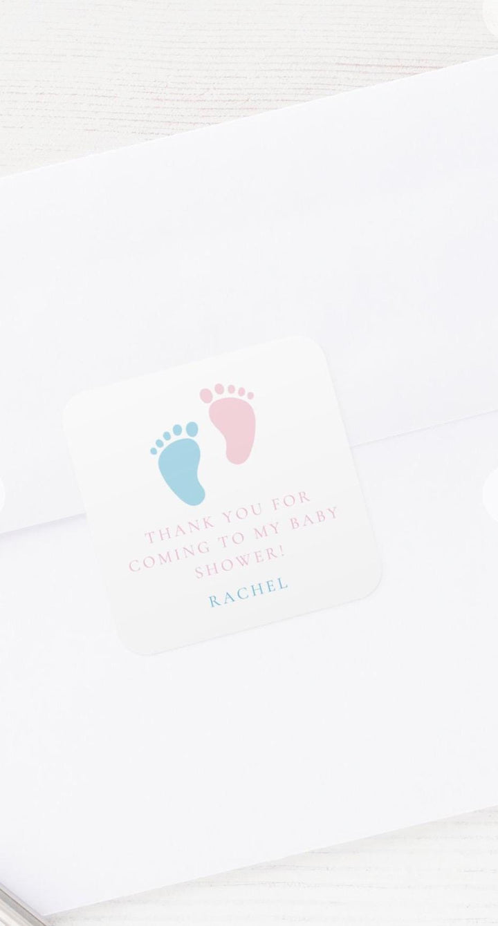 Personalized Pink & Blue Baby Feet Stickers: Baby Shower Thank You Favors