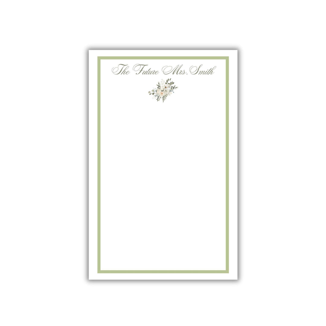 Future Mrs. Notepad - Personalized Bridal Notepad, Wedding Bells, Floral & Blue Flower Designs, Custom Bridal Shower Gift