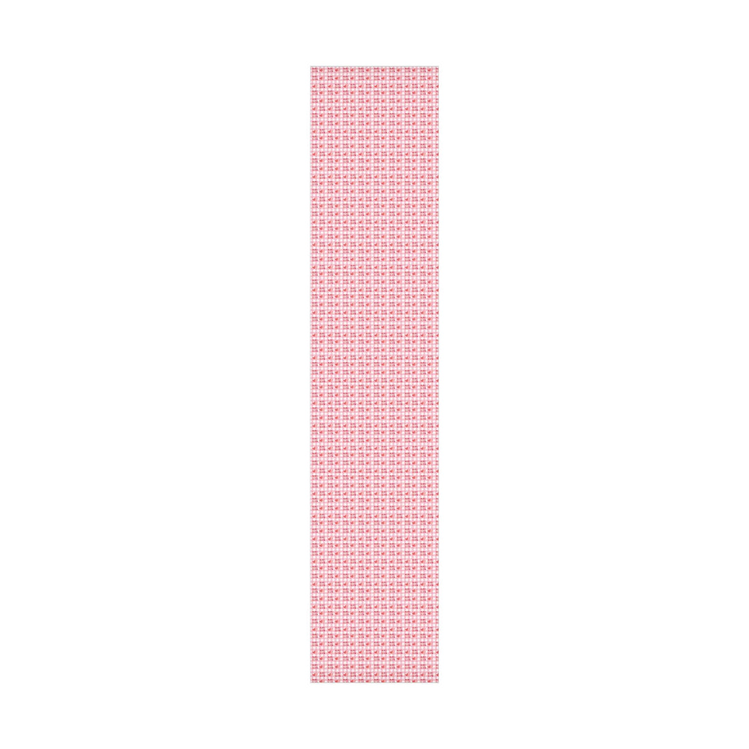 Happy valentines day wrapping paper on pink gingham background with pink hearts