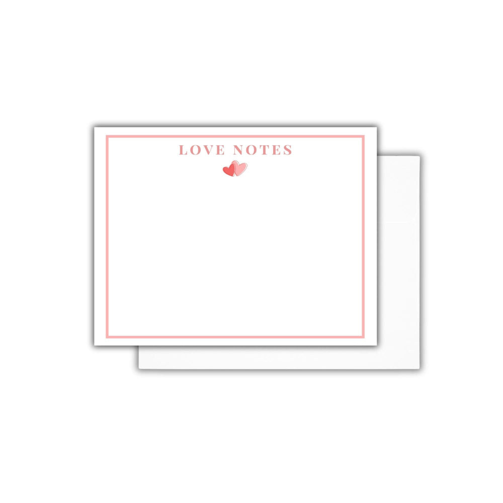 Love Notes valentines day notecard theme, with pink heart graphic and pink border notecard