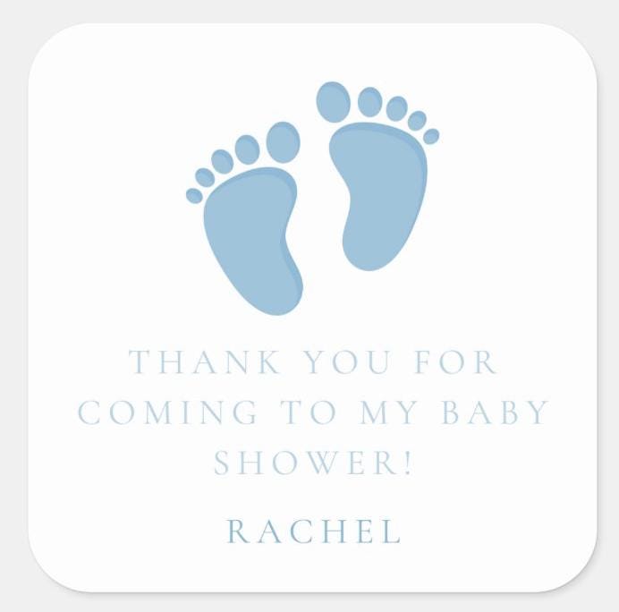 Personalized Blue Baby Feet Stickers - Custom Thank You Stickers for Boys' Baby Shower - Set of 12 or 24