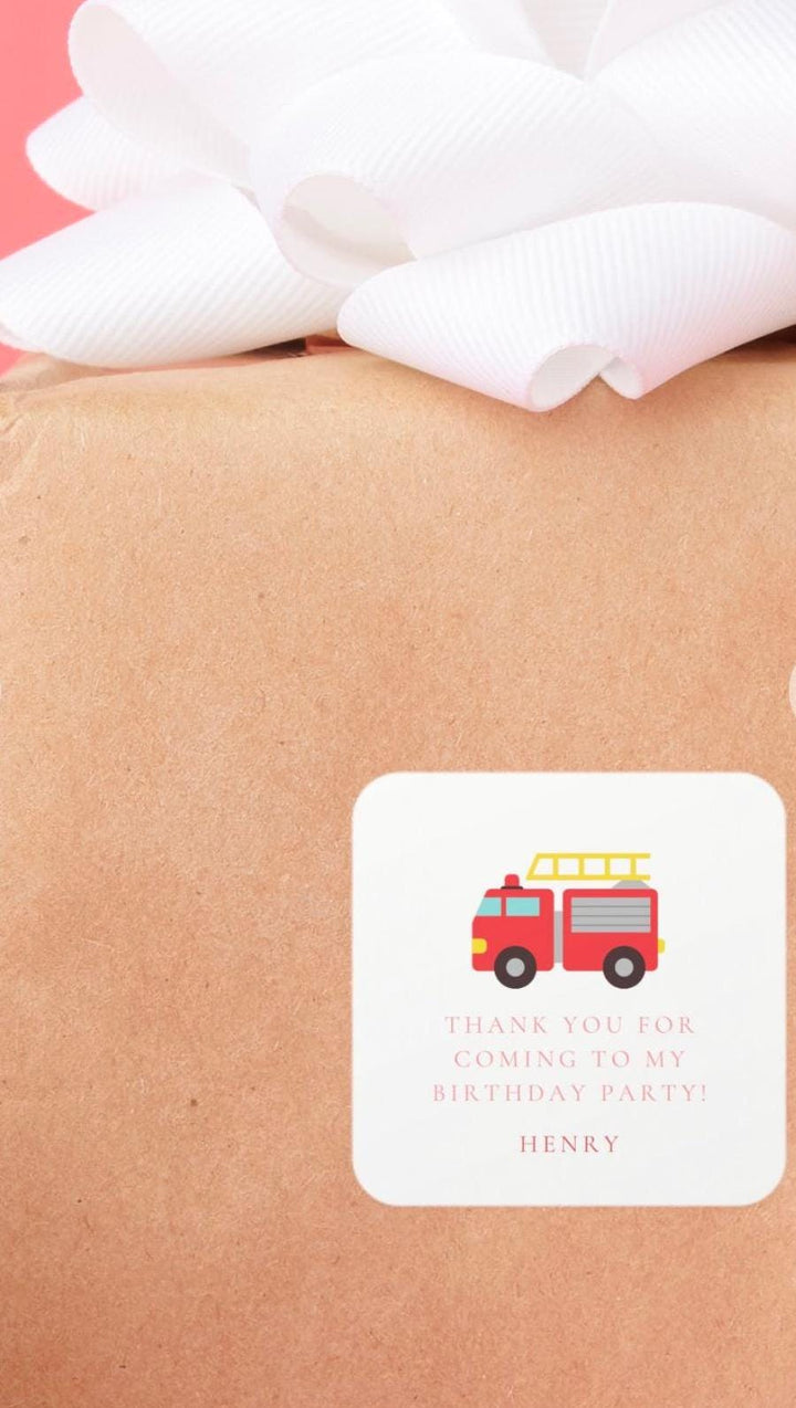 Firetruck Stickers: Custom Birthday Party Favors