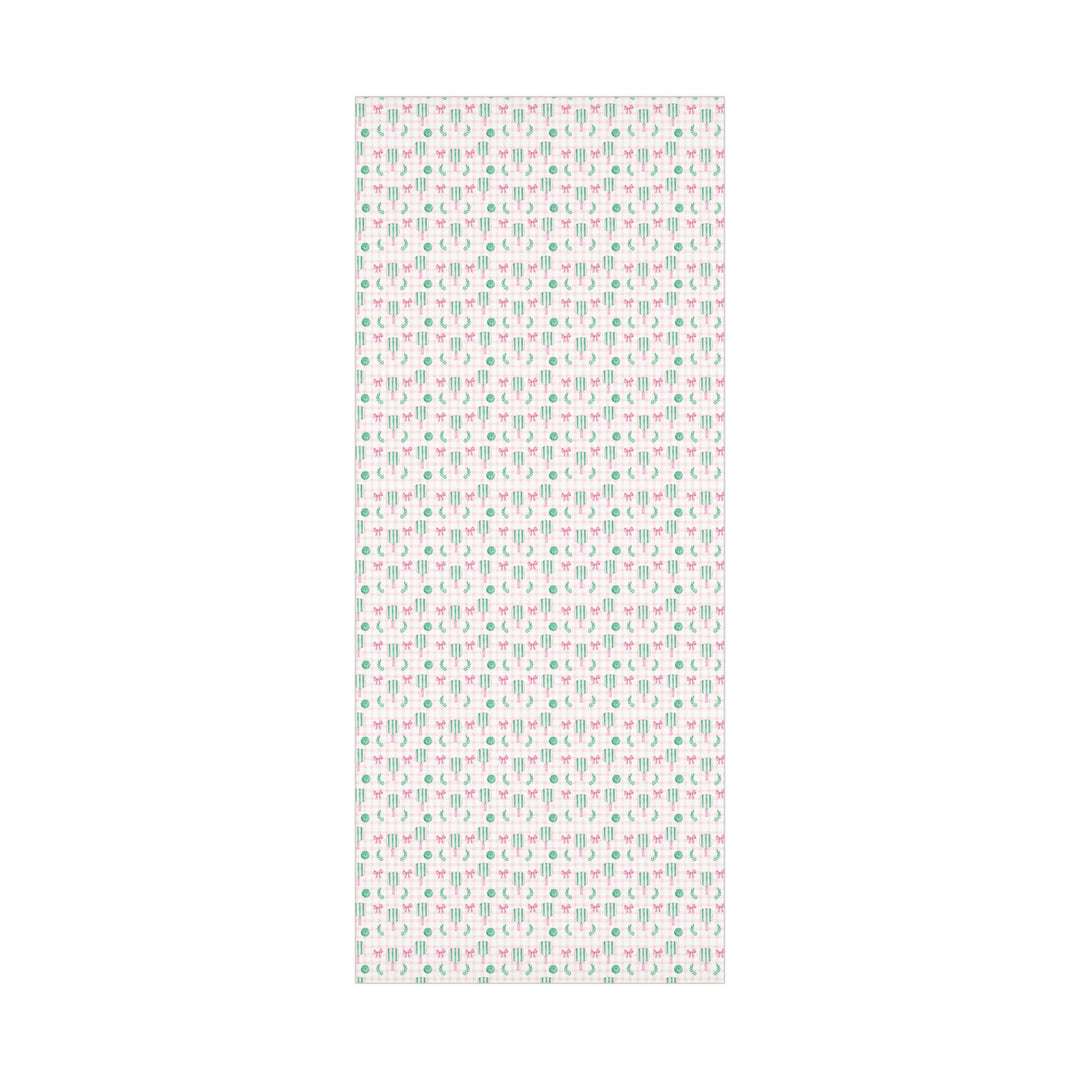 Pickleball Wrapping Paper Pink Gingham Gift Wrap with Bow | Pickleball Birthday Party, Sports Gift Wrap, Pickleball Themed Gifts