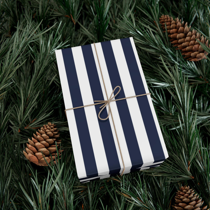 Navy Stripe Wrapping Paper: Elegant Gift Wrap, Satin or Matte Finish