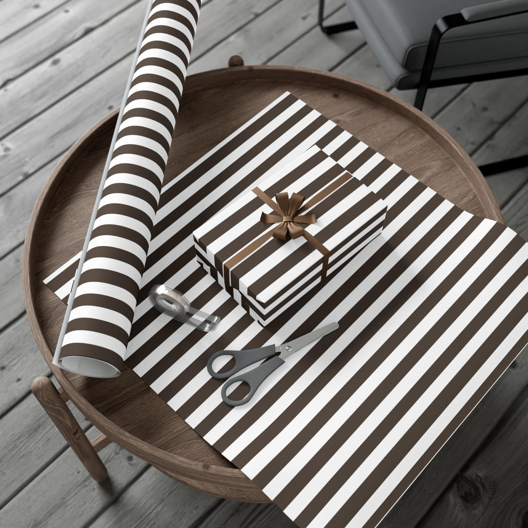 Espresso Brown Stripe Wrapping Paper: Elegant Gift Wrap