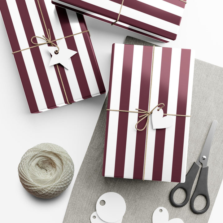Burgundy Striped Wrapping Paper Birthday Gift Wrap Holiday Wrapping Paper Elegant & Classic Gift Wrap