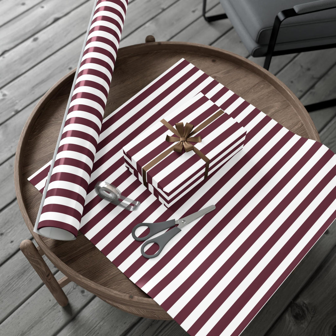 Burgundy Striped Wrapping Paper Birthday Gift Wrap Holiday Wrapping Paper Elegant & Classic Gift Wrap