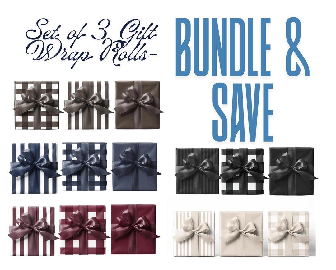 Gift Wrap Bundle: Solid, Gingham, and Stripe - Satin or Matte Finish
