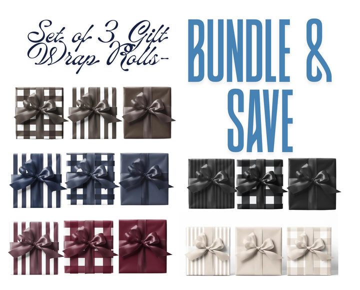 Gift Wrap Bundle: Solid, Gingham, and Stripe - Satin or Matte Finish