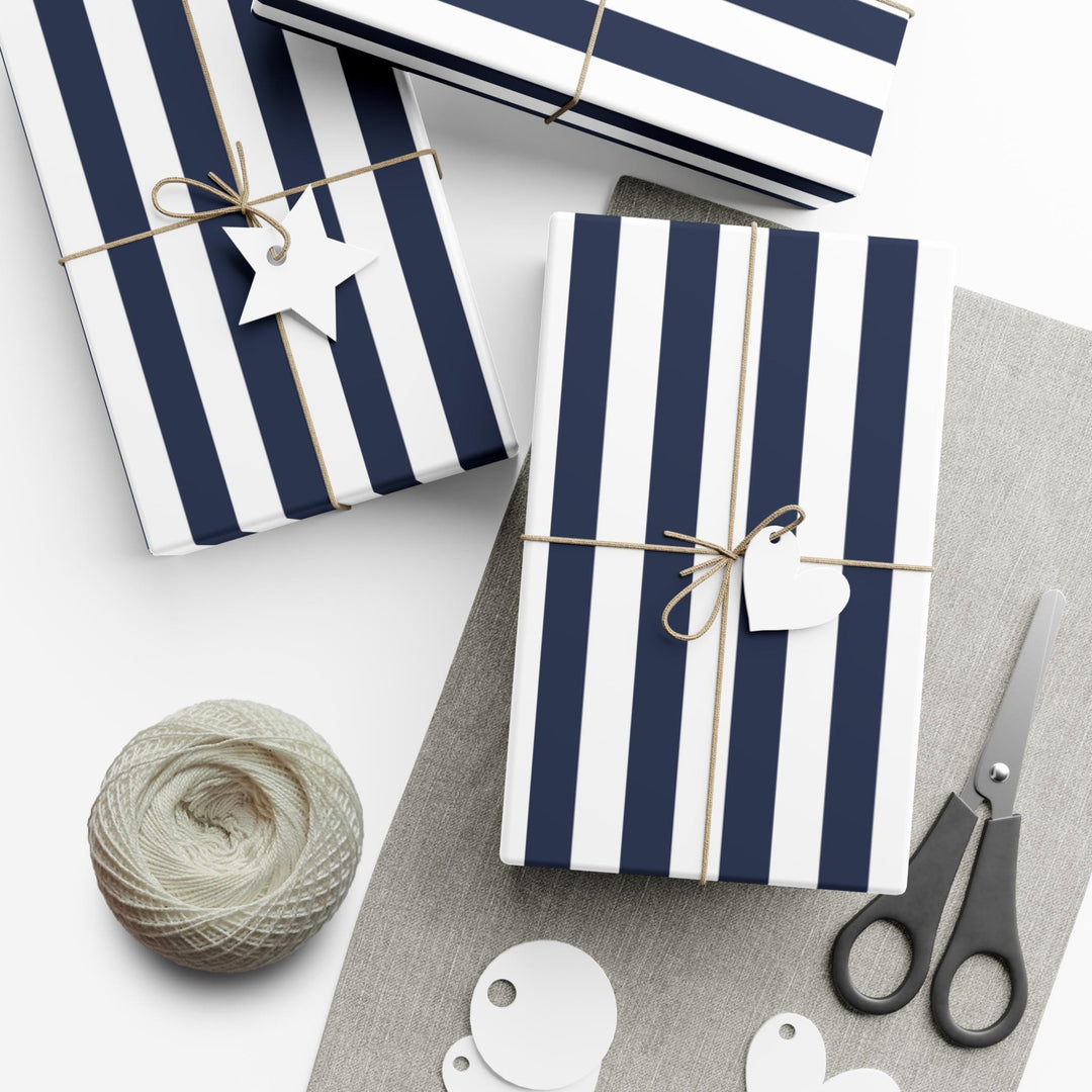 Navy Stripe Wrapping Paper: Elegant Gift Wrap, Satin or Matte Finish