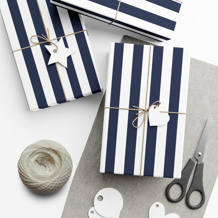 Navy Stripe Wrapping Paper: Elegant Gift Wrap, Satin or Matte Finish