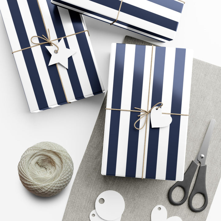 Navy Stripe Wrapping Paper: Elegant Gift Wrap, Satin or Matte Finish