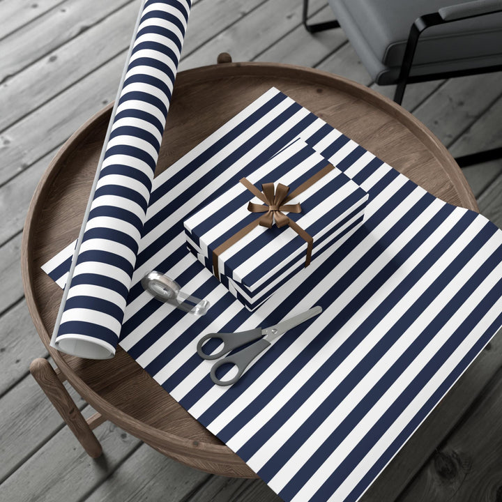 Navy Stripe Wrapping Paper: Elegant Gift Wrap, Satin or Matte Finish